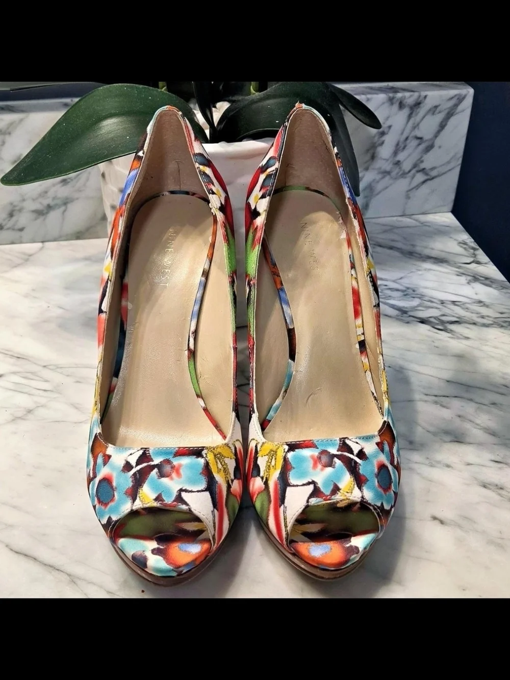 Nine West Multicolor Floral Peep-Toe Heels